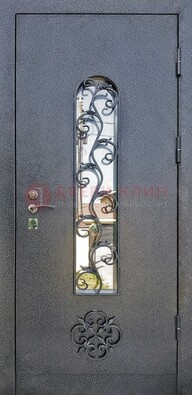 Темная стальная дверь Порошок со стеклом и ковкой ДСК-217 в Краснодаре