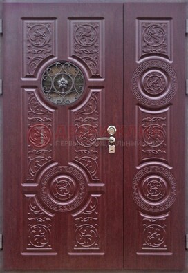 Красная железная дверь Винорит со стеклом и ковкой ДСК-235 в Электростали