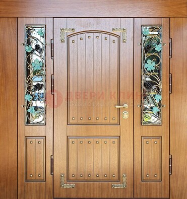 Железная дверь Винорит со стеклом и ковкой лозы ДСК-236 в Электростали