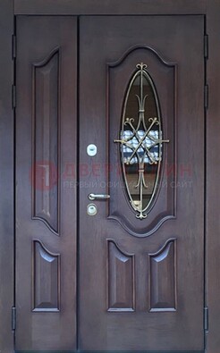 Темная металлическая дверь Винорит со стеклом и ковкой ДСК-239 в Электростали
