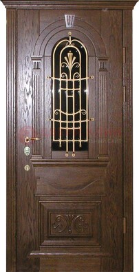 Железная дверь со стеклом и ковкой в классическом стиле ДСК-23 в Электростали