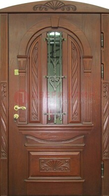 Узорная железная дверь массив со стеклом и ковкой ДСК-247 в Электростали