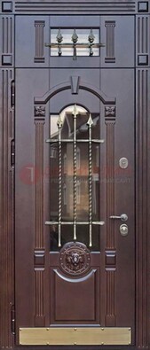 Металлическая дверь массив со стеклом и ковкой с фрамугой ДСК-249 в Электростали