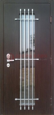 Современная стальная дверь с Виноритом стеклом и ковкой ДСК-262 в Электростали