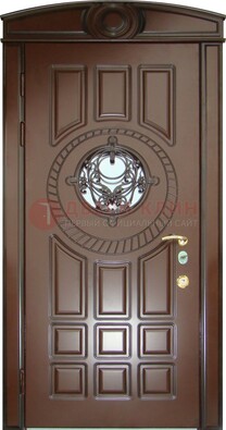 Шоколадная металлическая дверь Винорит со стеклом и ковкой ДСК-269 в Электростали