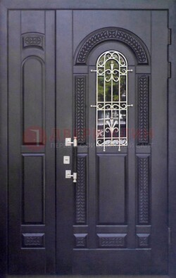 Входная дверь Винорит со стеклом и ковкой с узором ДСК-270 в Электростали