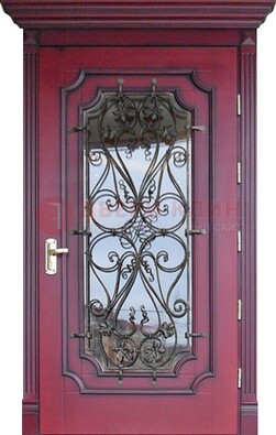 Красная стальная дверь Винорит со стеклом и ковкой ДСК-271 в Электростали