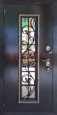 Железная дверь с порошковым напылением стеклом и ковкой ДСК-279 в Электростали