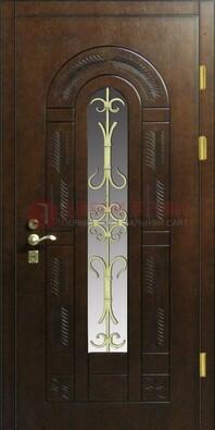 Дизайнерская металлическая дверь со стеклом и ковкой ДСК-50 в Электростали