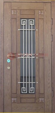 Стандартная железная дверь со стеклом темным и ковкой ДСК-5 в Йошкар-Оле