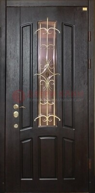 Металлическая дверь со стеклом и ковкой ДСК-79 для загородного дома в Краснодаре