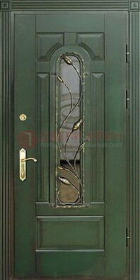 Железная дверь со стеклом и ковкой ДСК-9 для офиса в Электростали