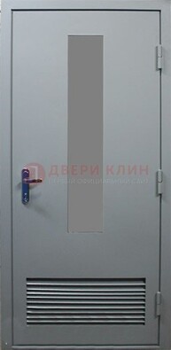 Серая металлическая техническая дверь с декоративной вставкой ДТ-14 в Электростали