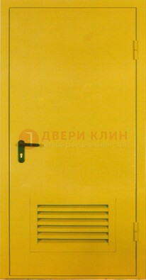 Желтая металлическая техническая дверь с вентиляционной решеткой ДТ-15 в Электростали