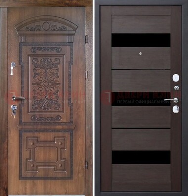 Стальная коричневая филенчатая дверь с виноритом и темной МДФ ДВТ-122 в Электростали
