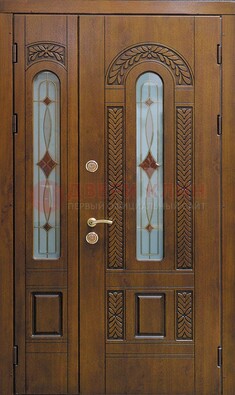 Темная стальная дверь с виноритом и стеклом ДВТ-179 в Электростали