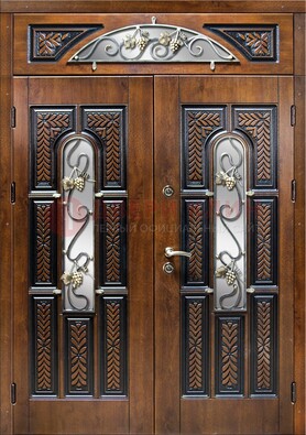 Входная двухстворчатая дверь с виноритом и ковкой ДВТ-183 в Электростали