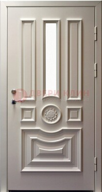 Белая уличная дверь с виноритом и стеклом ДВТ-201 в Электростали