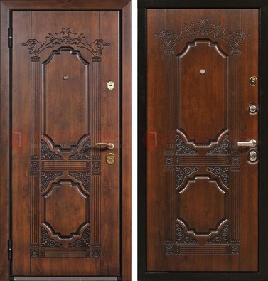 Коричневая железная дверь с виноритом и узором ДВТ-211 в Электростали