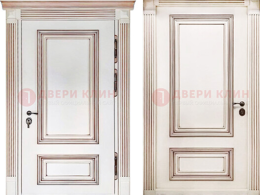 Белая металическая дверь с виноритом для дома ДВТ-239 в Электростали