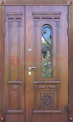 Железная коричневая филенчатая дверь с виноритом и МДФ ДВТ-85 в Электростали