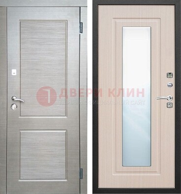 Светлая металлическая филенчатая дверь и МДФ Белый дуб с зеркалом ДЗ-104 в Электростали
