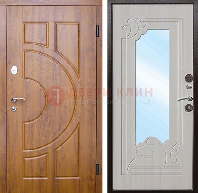 Коричневая металлическая дверь c МДФ с узором и зеркалом ДЗ-105 в Электростали