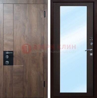 Коричневая металлическая дверь c МДФ с зеркалом ДЗ-106 в Электростали