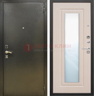 Входная темная дверь c порошковым покрытием и МДФ Белый дуб и зеркалом ДЗ-112 в Электростали
