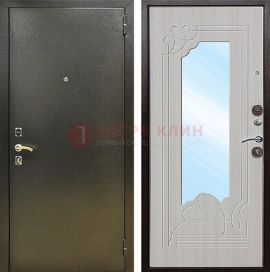 Входная темно-серая дверь c порошковым покрытием и МДФ с резьбой и зеркалом ДЗ-113 в Электростали