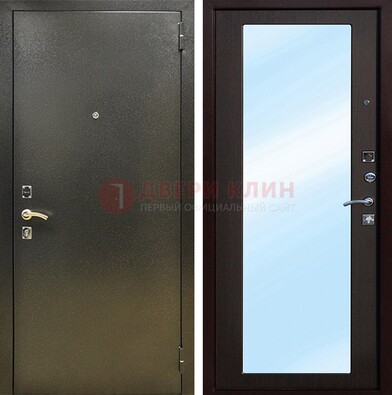 Входная темно-серая дверь c порошковым покрытием и МДФ с зеркалом ДЗ-114 в Электростали