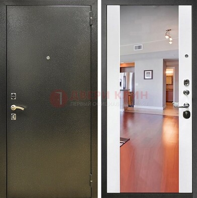 Входная темно-серая дверь c порошковым покрытием и Белой МДФ с зеркалом ДЗ-115 в Электростали