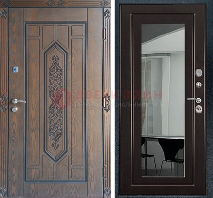 Уличная коричневая дверь c виноритом и МДФ Венге с зеркалом ДЗ-116 в Электростали