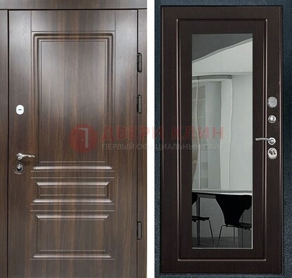Железная коричневая дверь с МДФ Венге c зеркалом ДЗ-124 в Электростали