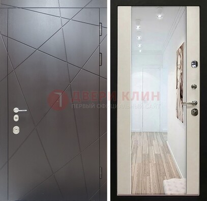 Железная коричневая дверь со светлой МДФ внутри и зеркалом ДЗ-125 в Электростали