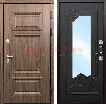 Входная коричневая дверь с зеркалом МДФ Венге ДЗ-127 в Электростали