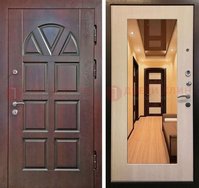 Темная железная дверь с МДФ и зеркалом в квартиру ДЗ-135 в Тамбове