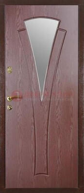 Бордовая металлическая дверь с зеркалом МДФ внутри ДЗ-1 в Электростали