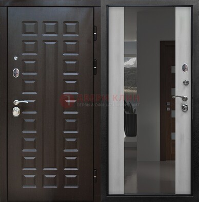 Коричневая металлическая дверь с зеркалом ДЗ-22 в Электростали
