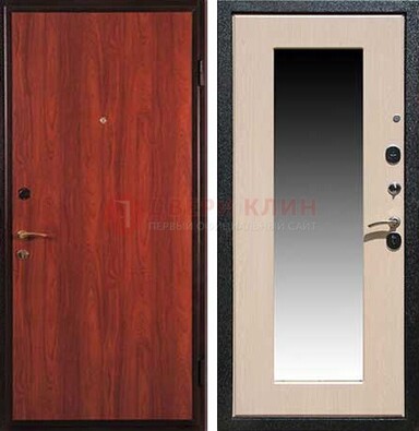 Красная стальная дверь с зеркалом МДФ внутри ДЗ-23 в Электростали