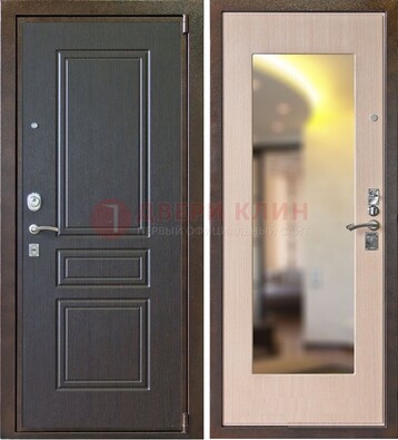Коричневая стальная дверь с зеркалом МДФ внутри ДЗ-27 в Электростали