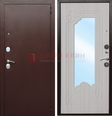 Коричневая металлическая дверь с зеркалом МДФ внутри ДЗ-33 в Электростали