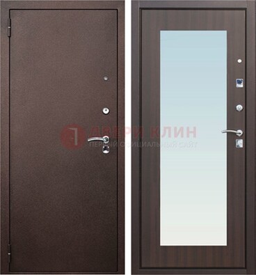 Коричневая входная дверь с зеркалом МДФ внутри ДЗ-40 в Электростали