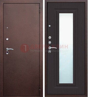 Коричневая металлическая дверь с зеркалом ДЗ-43 в Электростали