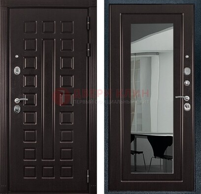 Темная металлическая дверь с зеркалом МДФ внутри ДЗ-4 в Электростали