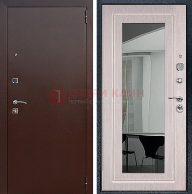 Входная дверь с порошковым напылением Медный антик/Белый дуб с зеркалом ДЗ-63 в Электростали