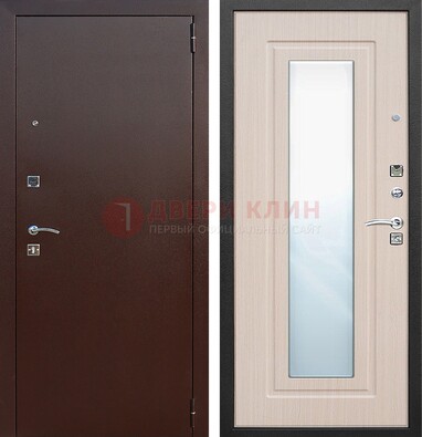Входная дверь с порошковым покрытием филенчатой МДФ и зеркалом ДЗ-65 в Электростали
