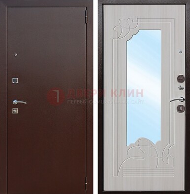 Стальная дверь с порошковым покрытием с резной МДФ и зеркалом ДЗ-66 в Электростали