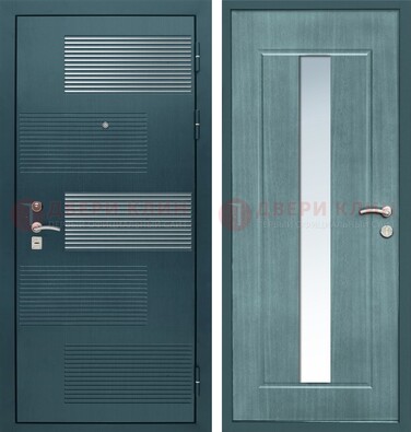 Входная дверь с зеркальной вставкой внутри с голубым МДФ с зеркалом ДЗ-71 в Электростали