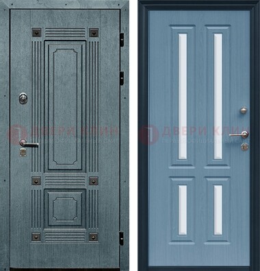 Голубая филенчатая дверь с МДФ и зеркальными вставками внутри ДЗ-80 в Электростали